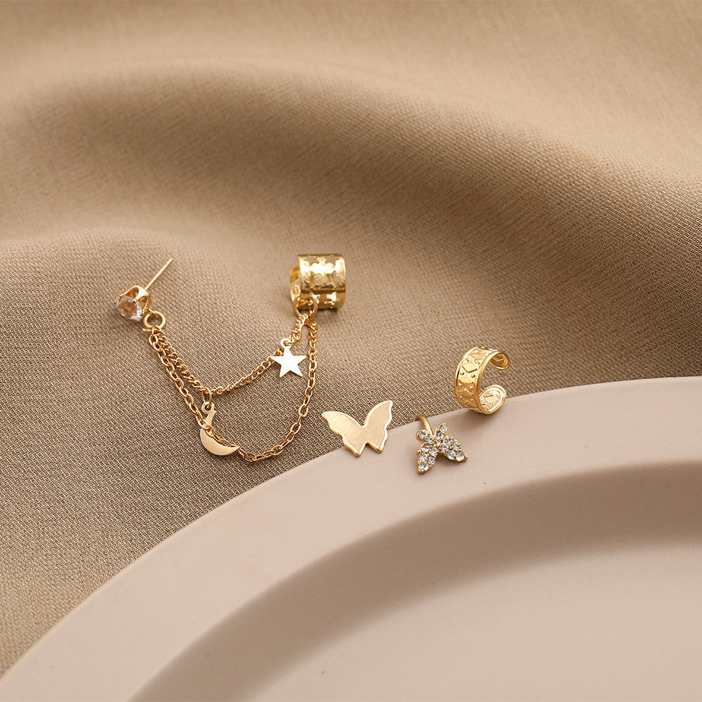 Full Diamond Butterfly Bone Creative Personality Golden Star Moon Ear Clip