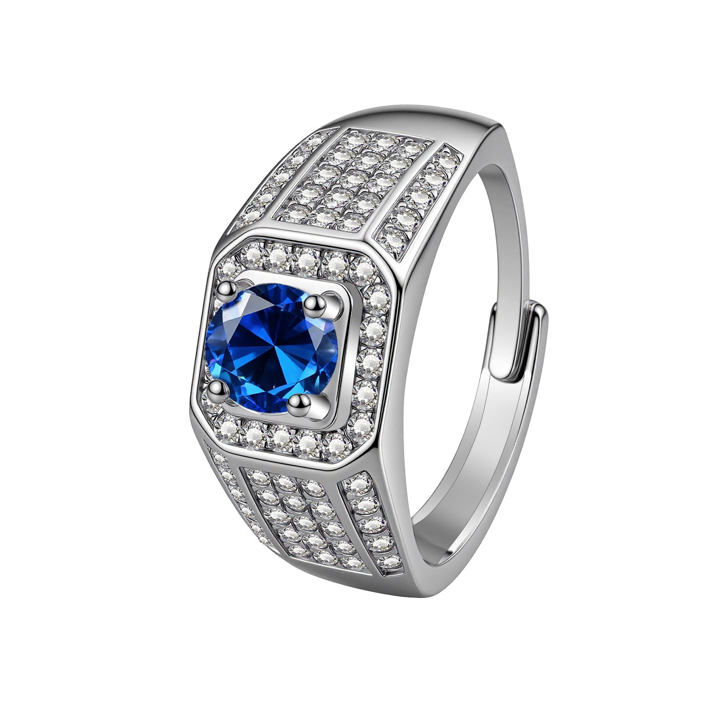Men's Plated White Gold Business Opening Light Luxury Full Diamond Ring