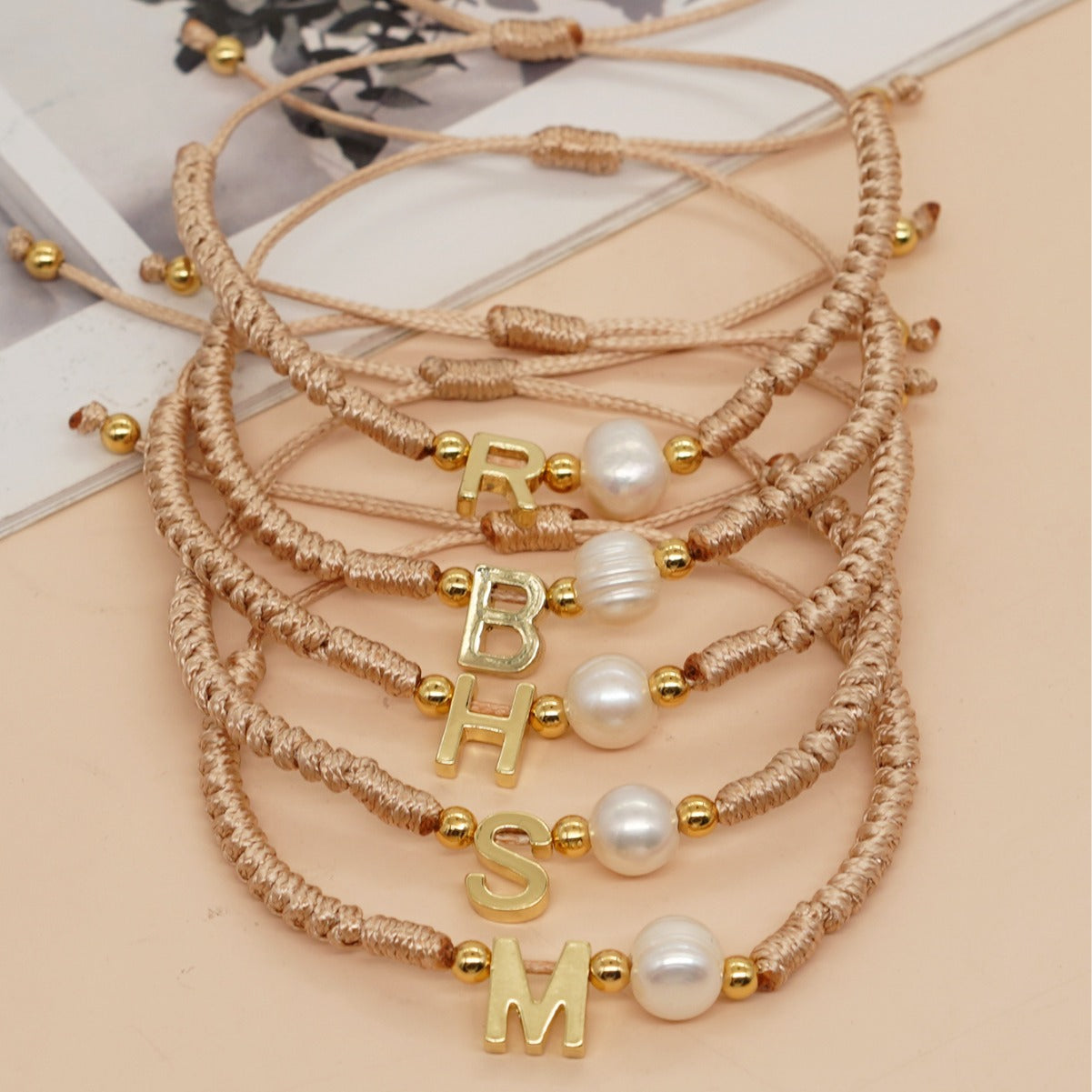 Women's Style Metal English Letters Natural Pearl Bracelets