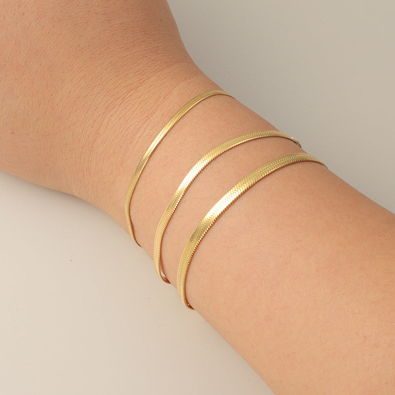 Real Gold Stainless Steel Flat Snake Bones Bracelets