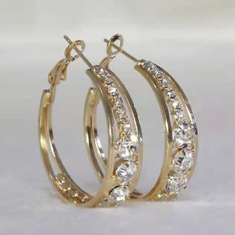 Boucles d'oreilles à la mode en Zircon incrusté, grand cerceau élégant