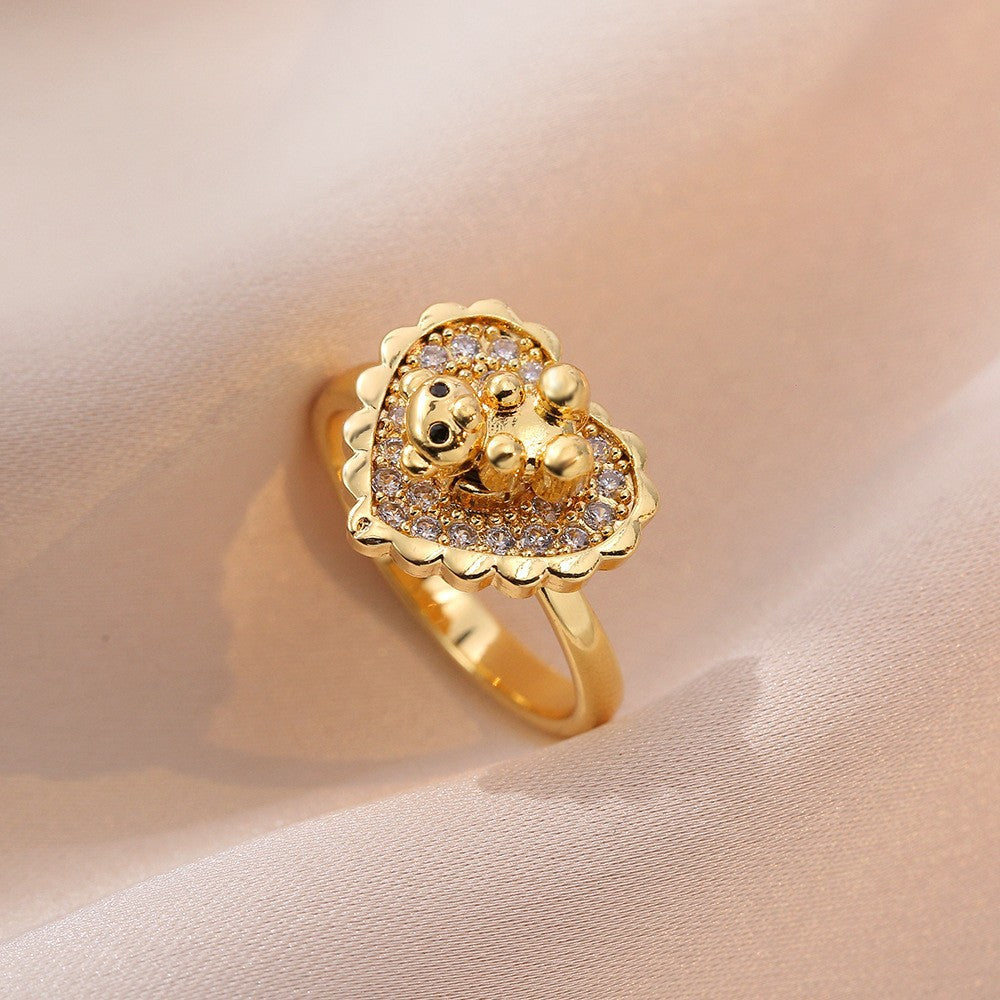 French Love Bear Open Niche Adjustable Index Ring