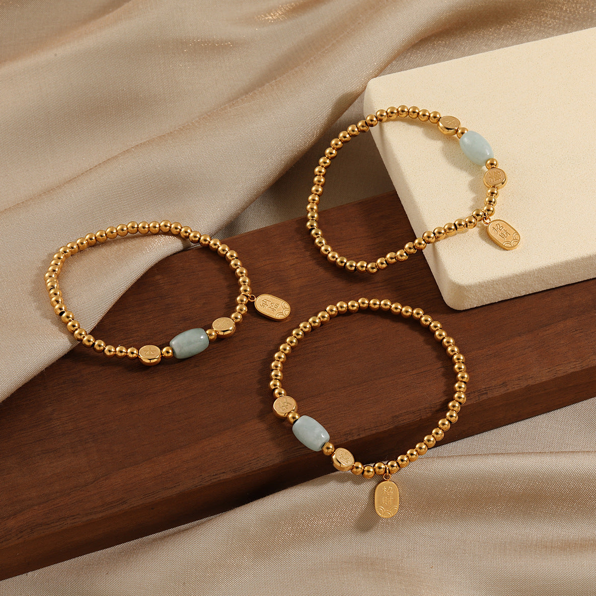 Ethnic Style Simple Natural Jade Elastic String Female Unique Gold-plated Bracelet