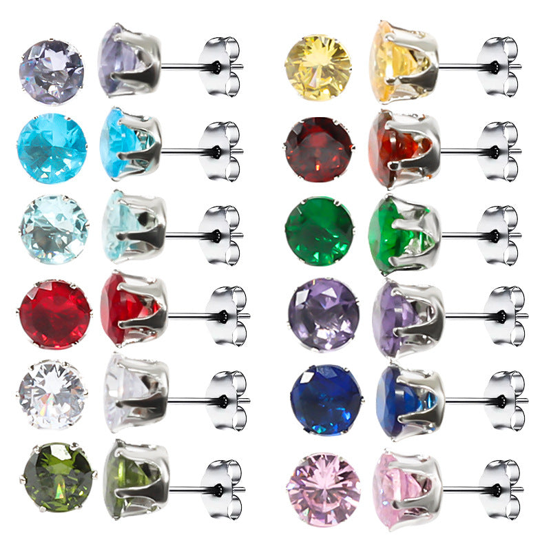 Women's & Men's Steel Color Zircon Diamond For Fashion Stainless Ear Stud Earrings
