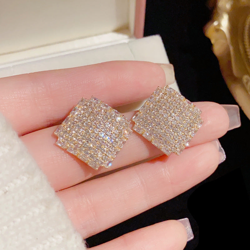 Women's Full Diamond Rhombic Ear Korean Sier Earrings