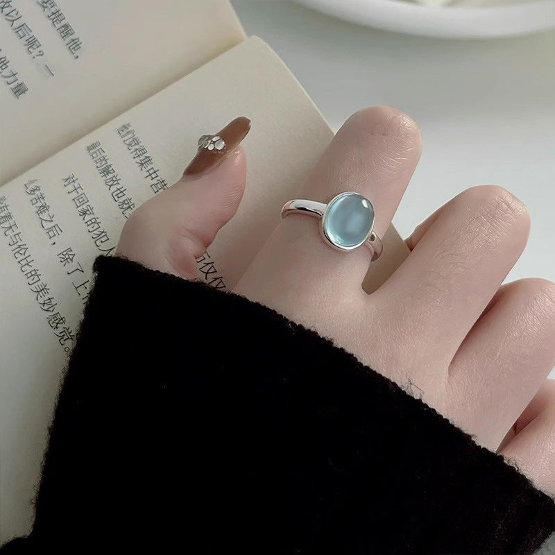 Aquamarine Female Cold Feeling Design High-grade Rings