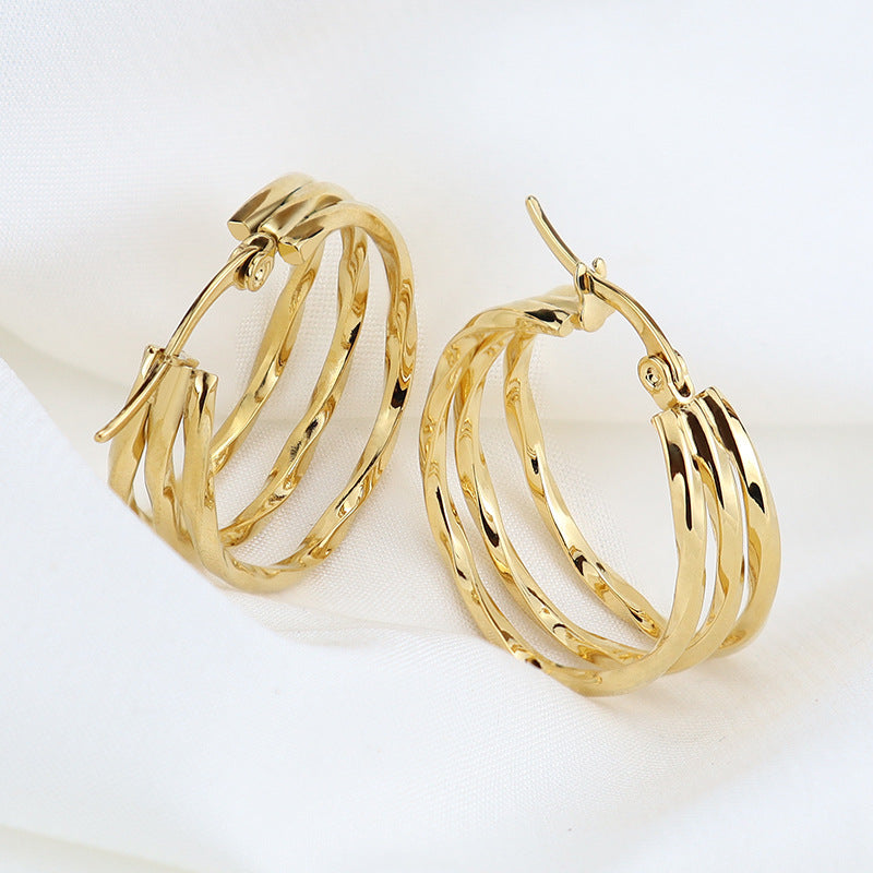 Style Fashion Titanium Steel Circle Square Line Stainless Three Twisted Rings