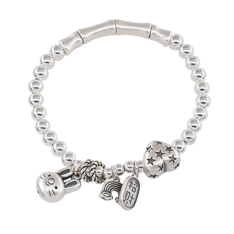Light Luxury Minority Design Rabbit Bamboo Heart-shaped Beaded Female Retro Bracelet