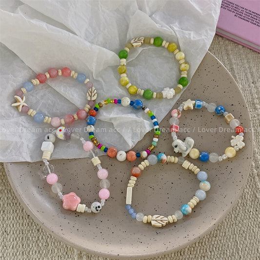 Bracelets mignons et doux en perles de feuilles de fleurs étoiles pour femmes