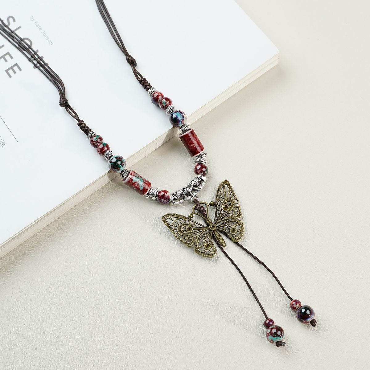 Peace Fu National Fashion Vintage Ceramic Female Longevity Necklaces