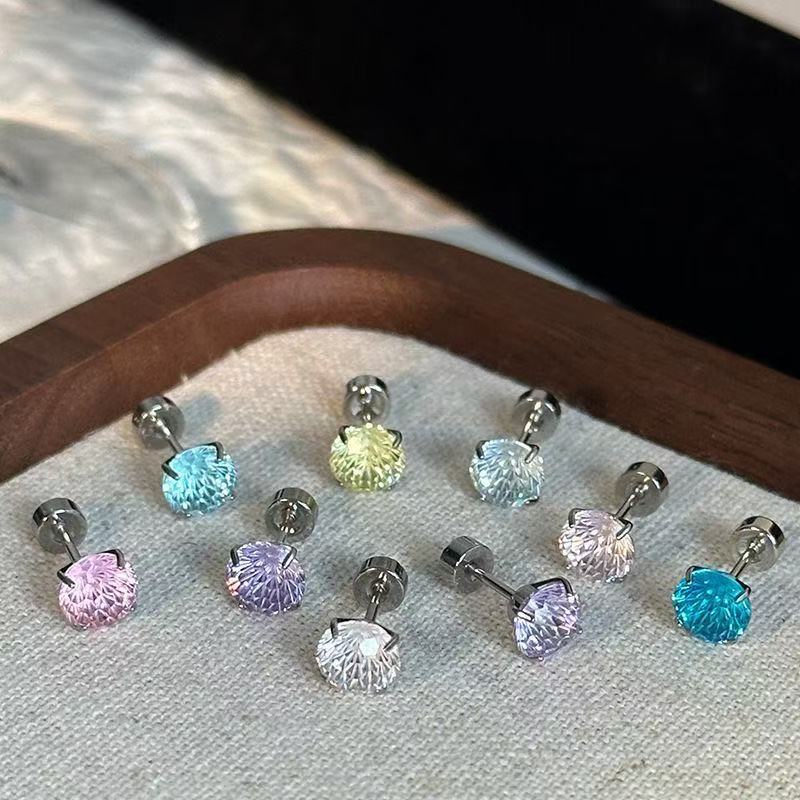 Fireworks Cut Gradient Sky Fire Zircon Flash Medical Titanium Steel Stud Earrings