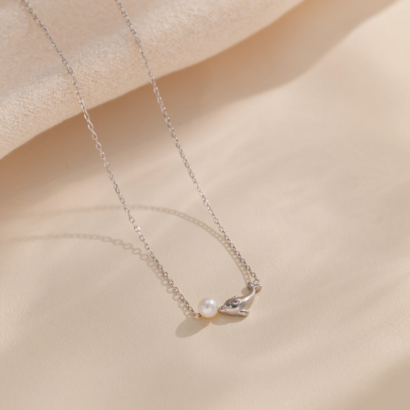 Little Dolphin Pearl Mini Whale Titanium Steel Female Niche Necklace