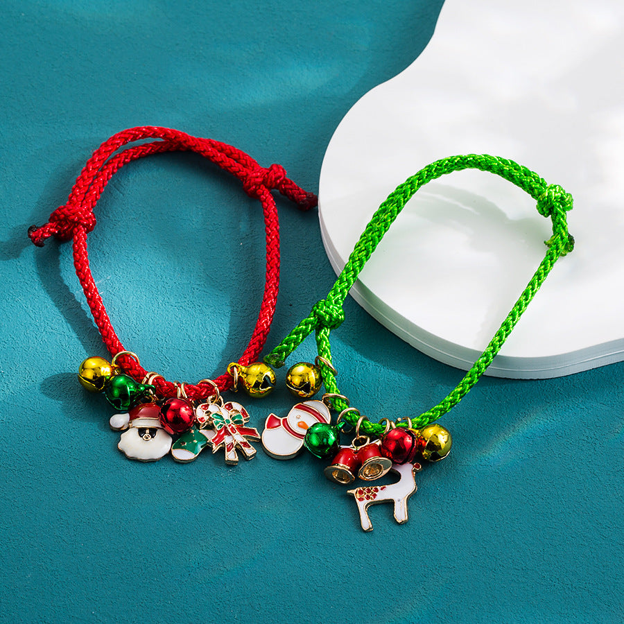 Bracelets rouges réglables avec cloche de père Noël mignon