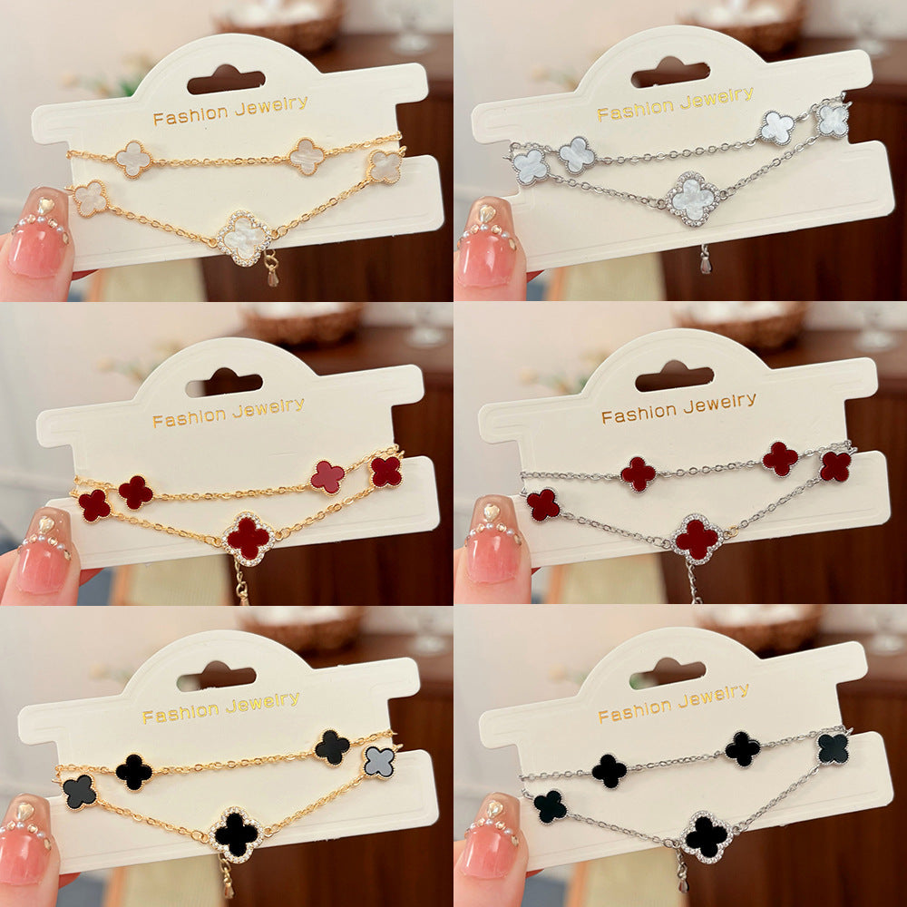 Style Light Luxury High-grade Versatile Micro Inlaid Zircon Four-leaf Flower Bracelets