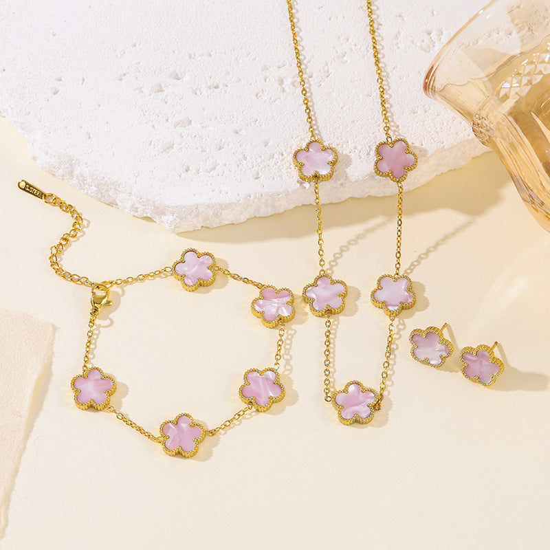 Titanium Steel Clover Flower Suit Light Luxury Jewelry Set