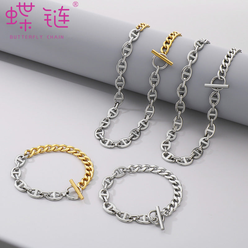 Men's Fashion Trendy Patchwork Double Color Chain Figaro Jewelry Set