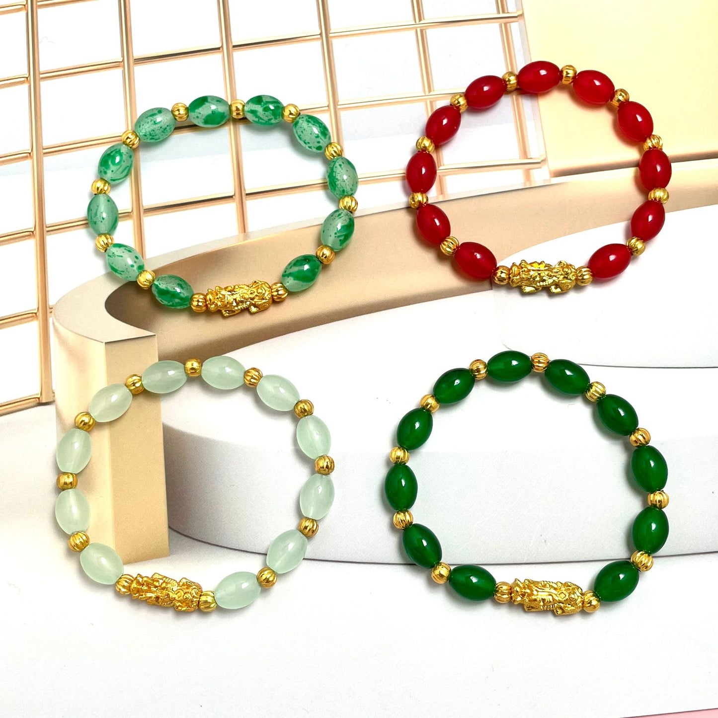 Women's Imitation Jade Agate Oval Alluvial Money Drawing Pi National Bracelet