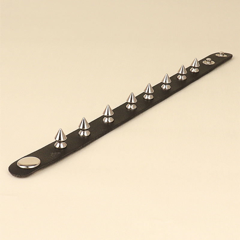 Punk Exaggerated Tapered Pointed Rivet Three Rows Bracelet