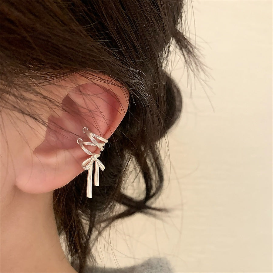 Korean Sweet High Sense Ribbon Earless Lace Earrings