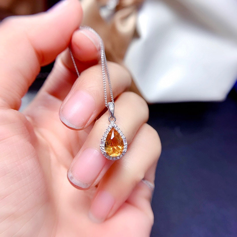 Women's Imitation Natural Blue Switzerland Topaz Eardrops Droplet Type Lucky Citrine Necklaces