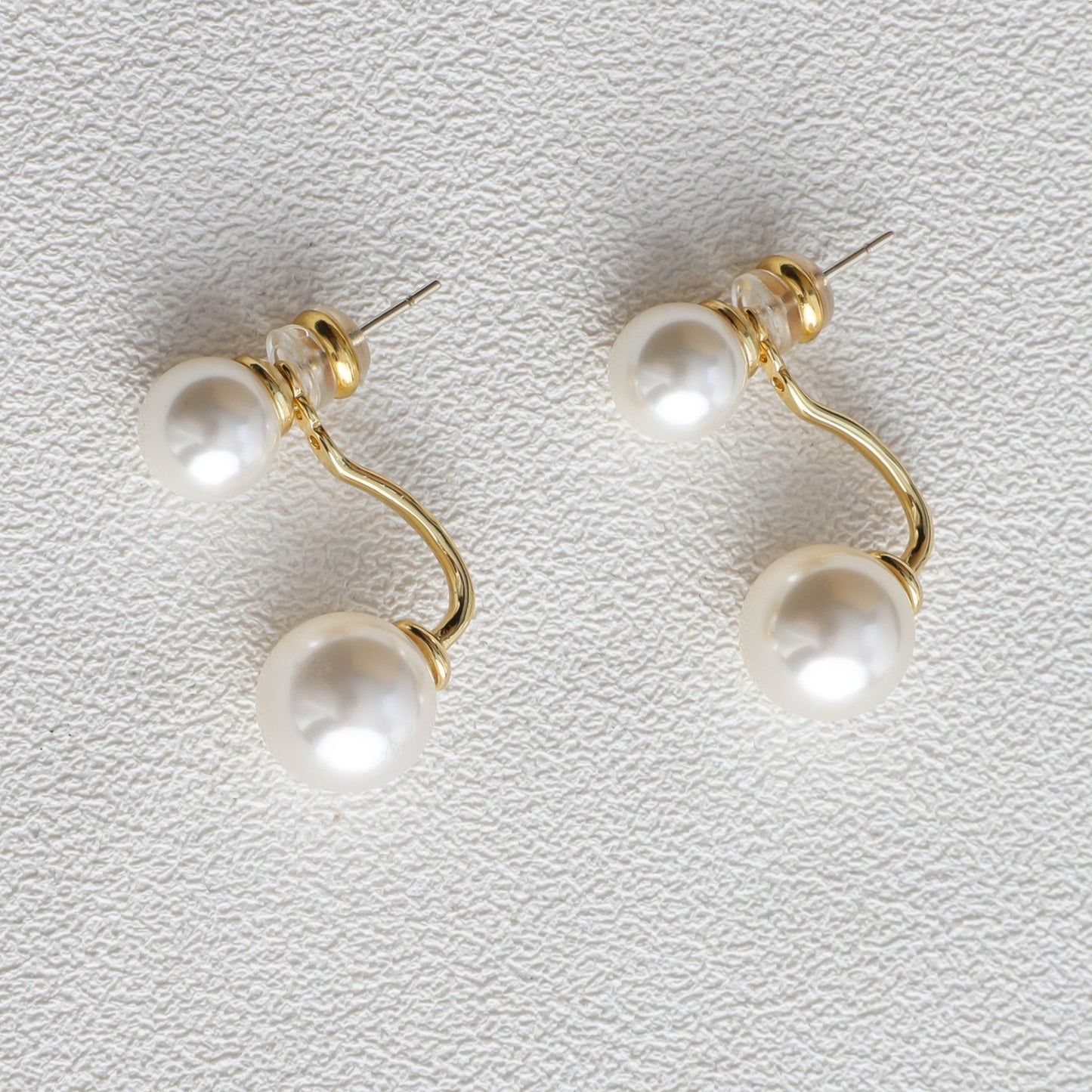 Women's Sier Pearl Double Beads Twin Elegant Earrings