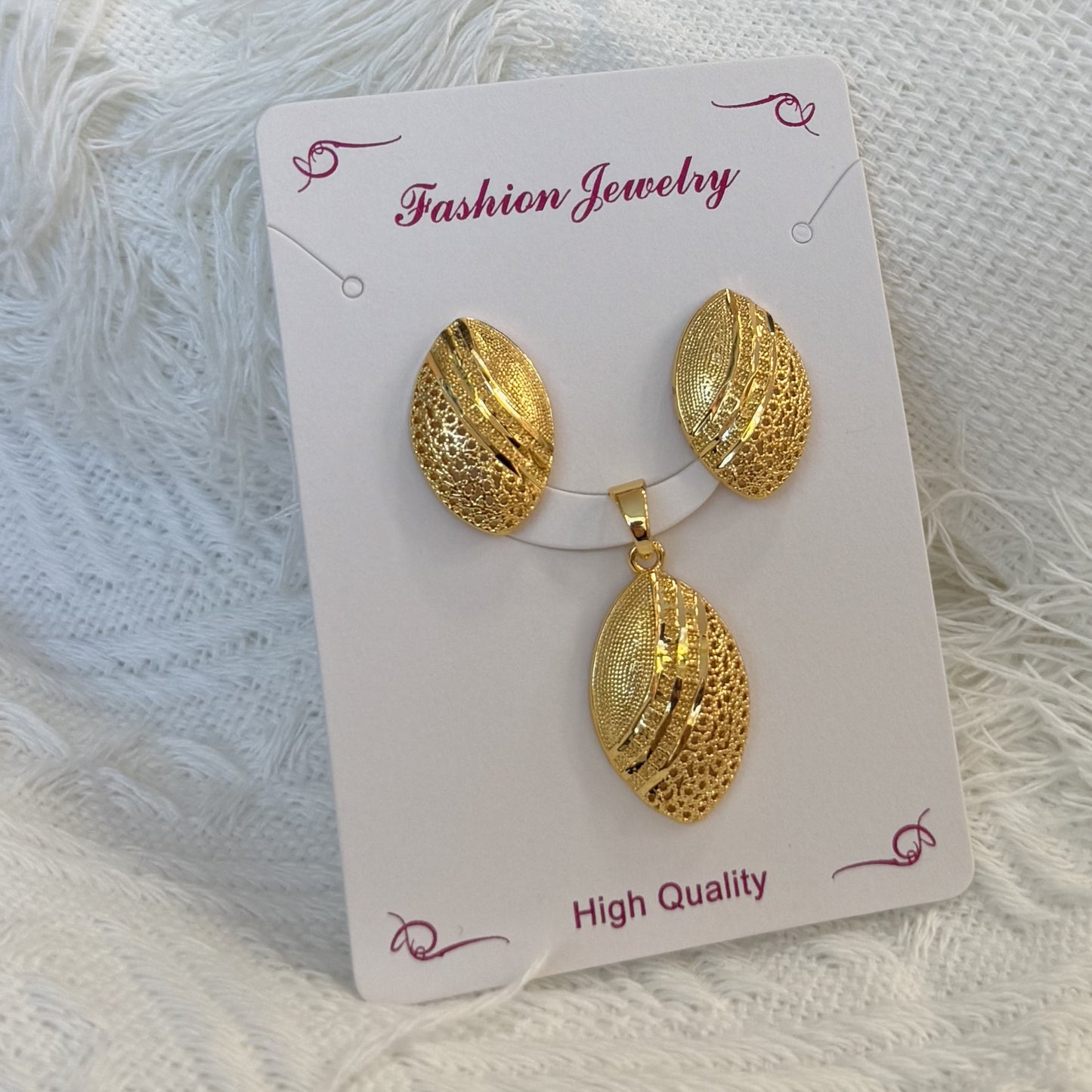 Love Heart Flowers Ear Baroque Gold Fashion Jewelry Set