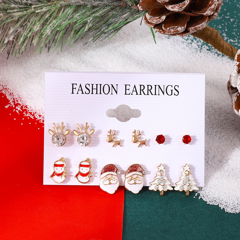 Women's Cartoon Oil Dripping Tree Santa Claus Earrings