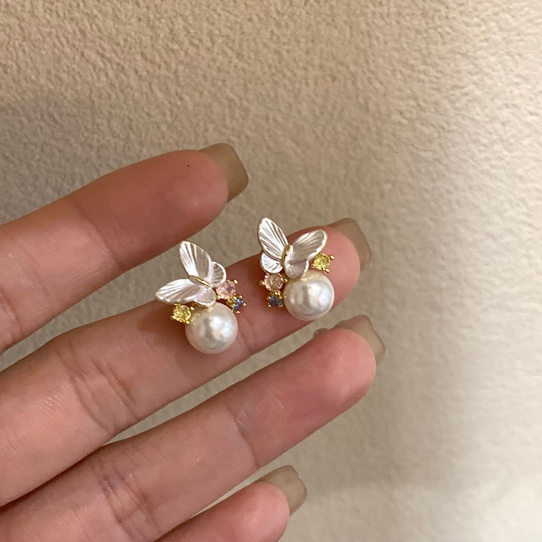 Women's Light Luxury High-grade Flash Zircon Korean Style Pearl Earrings