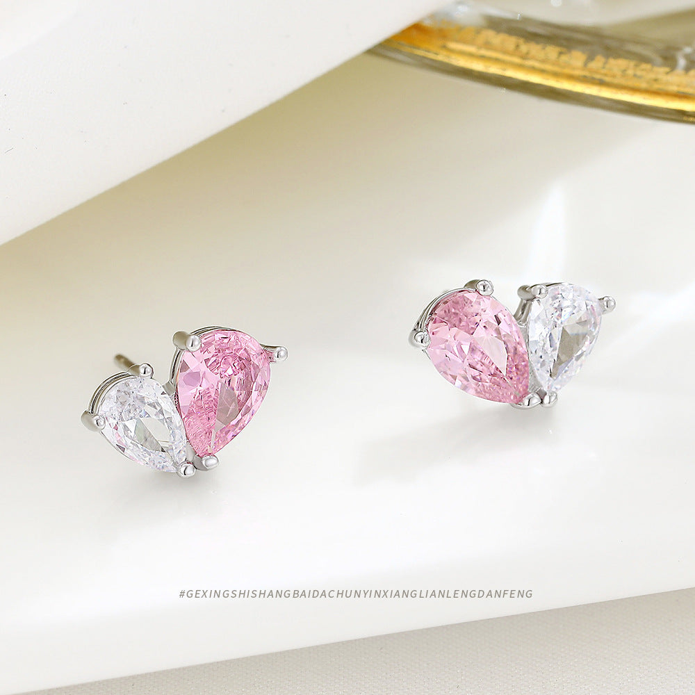 Boucles d'oreilles pour femmes, ornement en argent Sterling, diamant rose, cœur d'amour, doux