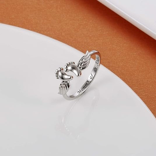 Popular Mom Angel Female Footprints Fashion Ring