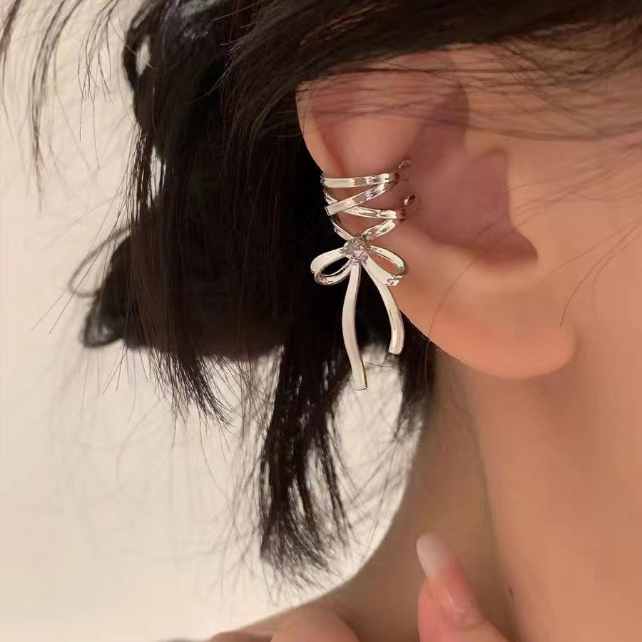 Women's Zircon Metal Bow Design Retro Personality Minimalism Ear Clip
