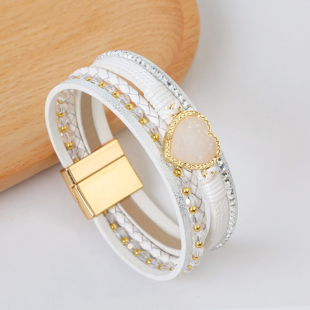 Women's Jewelry Love Alloy Hand-woven Leather Magnetic Bracelets