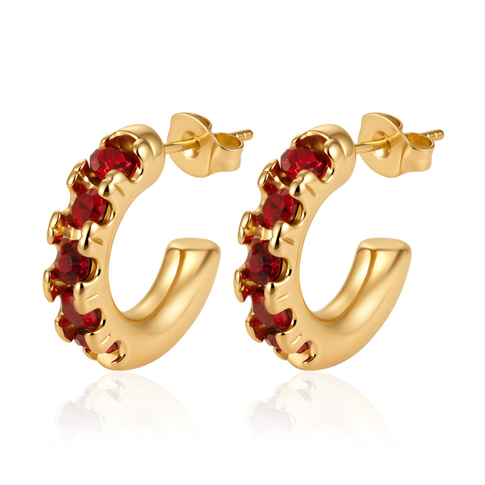 Women's Round Sticky Zircon Stainless Steel High-grade Versatile Earrings