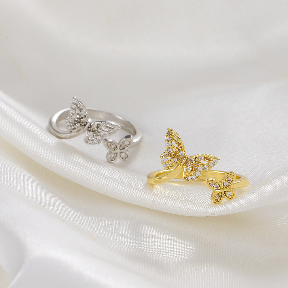 Simple Butterfly Female Graceful Personality Copper Diamond Geometric Open Index Rings