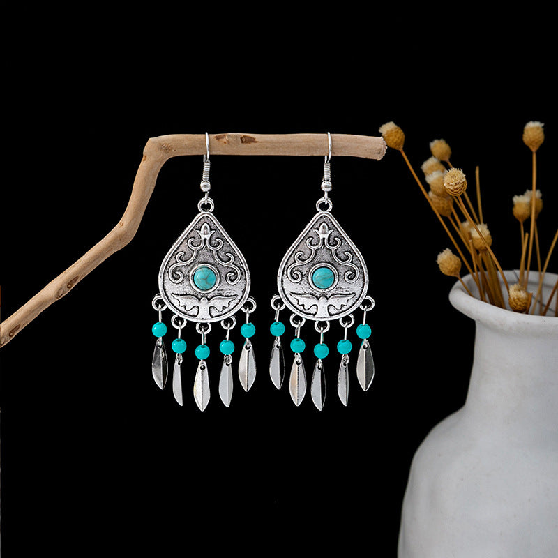 Tassel Turquoise Retro Minority Ethnic Style Earrings