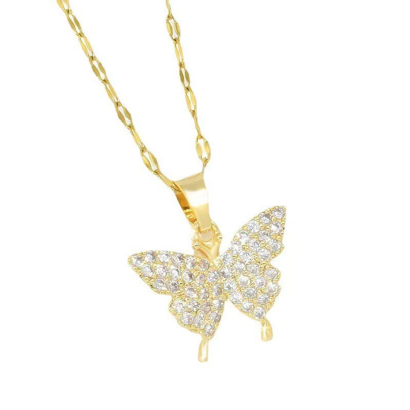 Full Diamond Butterfly Simple Temperamental High-grade Titanium Steel Female Pendants