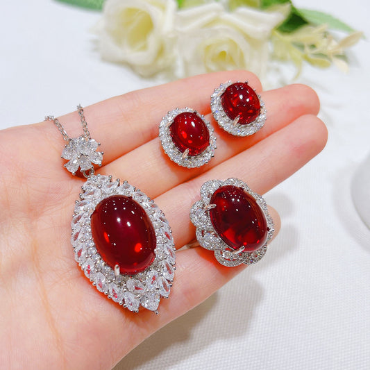 Ruby Full Diamond Big Zircon Festival Colored Gems Jewelry Set