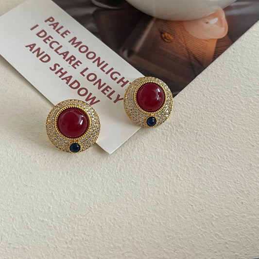 Style Ruby Dense Inlaid Full Diamond Gem Earrings