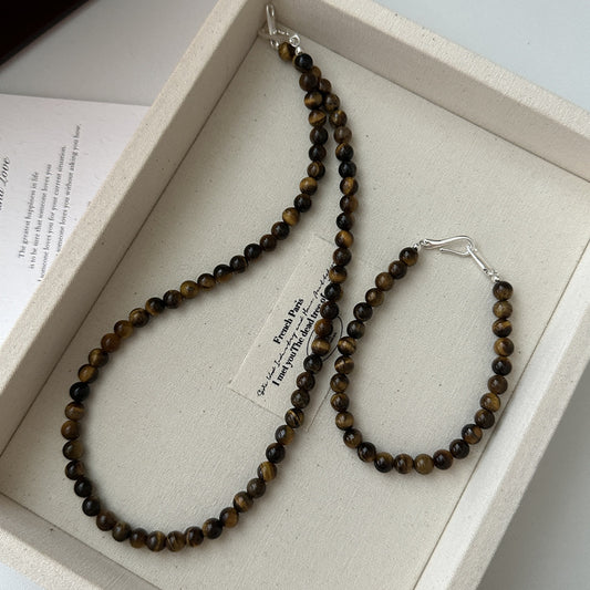 Sier Tiger Eye Design Beaded Buckle Necklaces