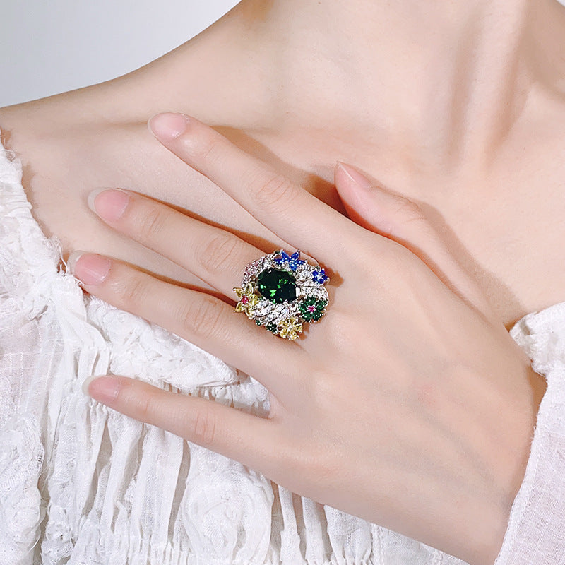 Women's Bright Peacock Emerald Open Premium Affordable Luxury Fashion Ring