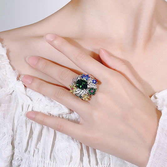 Women's Bright Peacock Emerald Open Premium Affordable Luxury Fashion Ring