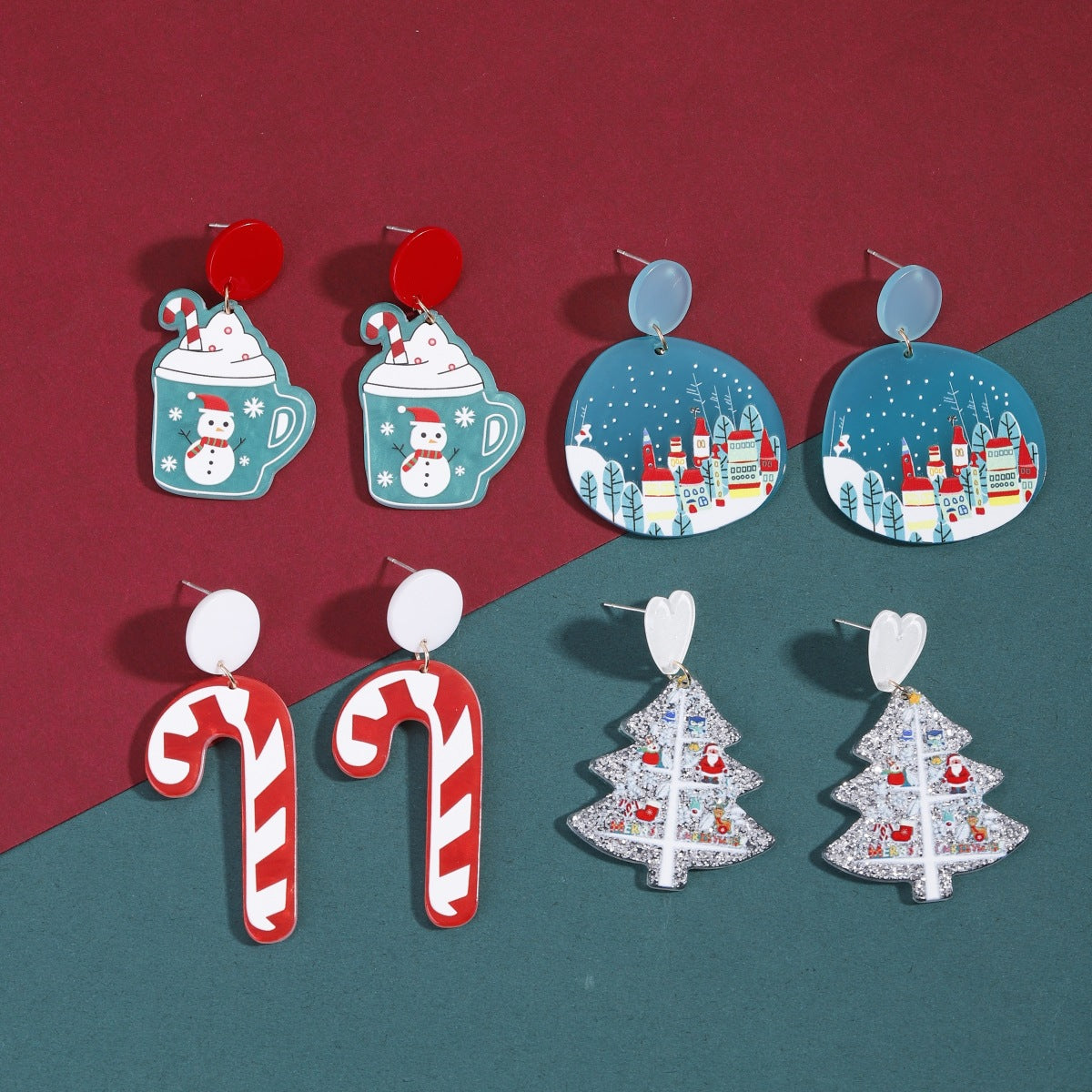 Cartoon Love Christmas Tree Ear Crutch Earrings