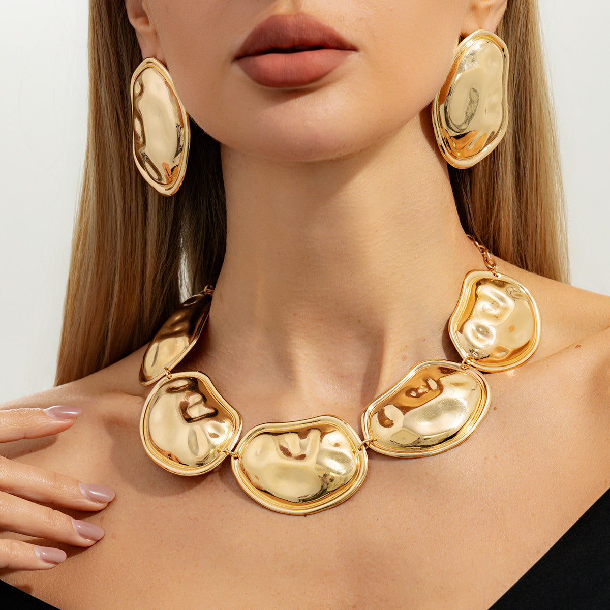 Exaggerated Geometry Metal Glossy Surface Round Stitching Long Punk Necklaces