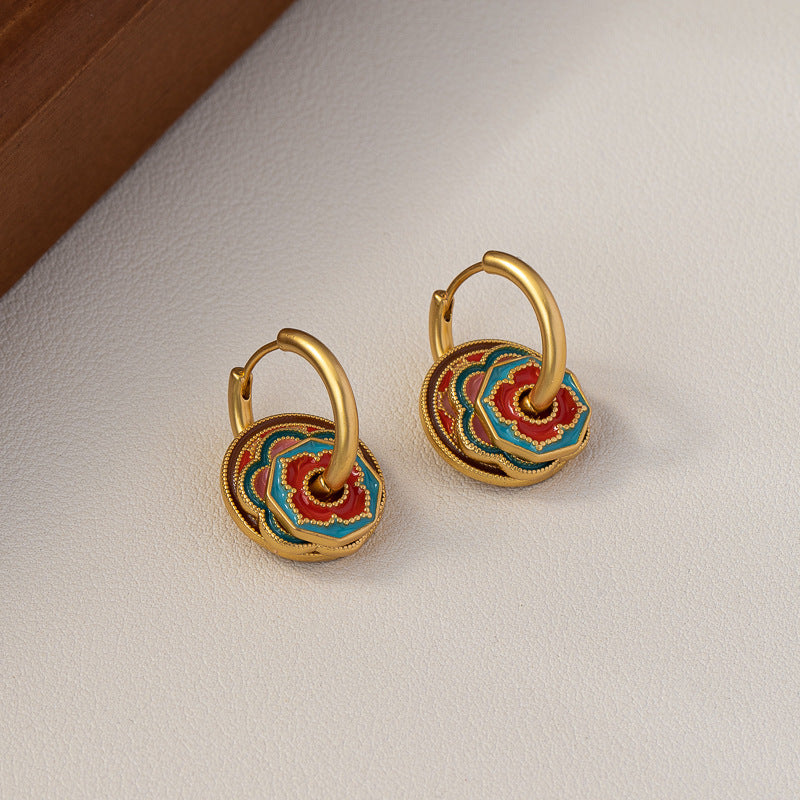 Style Enamel Drip Glazed Temperament Wild High Sense Ear Clip Earrings