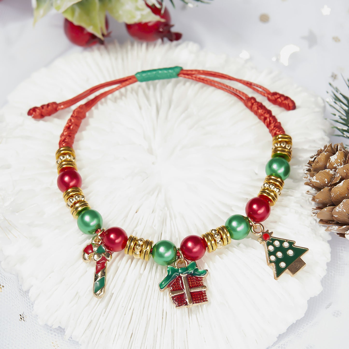 Bracelets tissés à la main en perles de béquille de cloche de bonhomme de neige de vacances