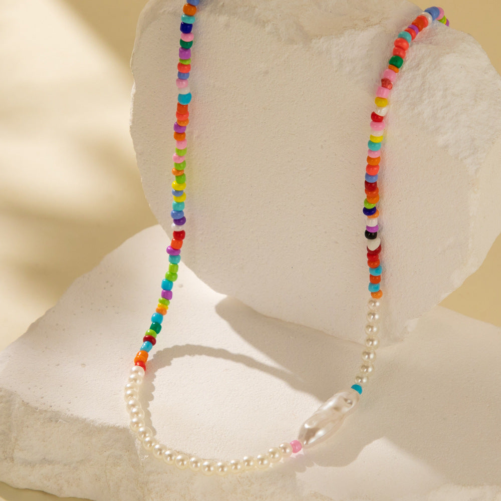 Popular Color Bead Stitching Imitation Pearl Necklaces