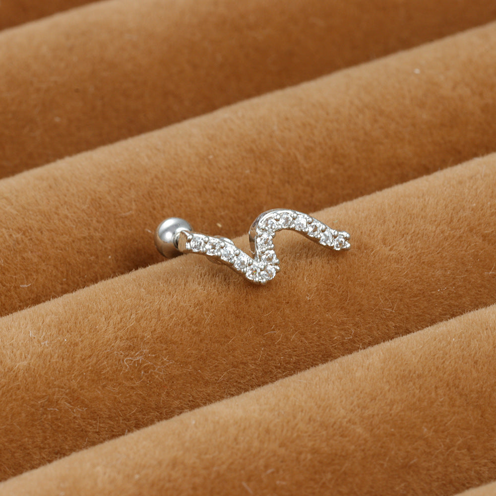 Stainless Steel Thin Rod Ear Micro Inlaid Zircon Stud Earrings