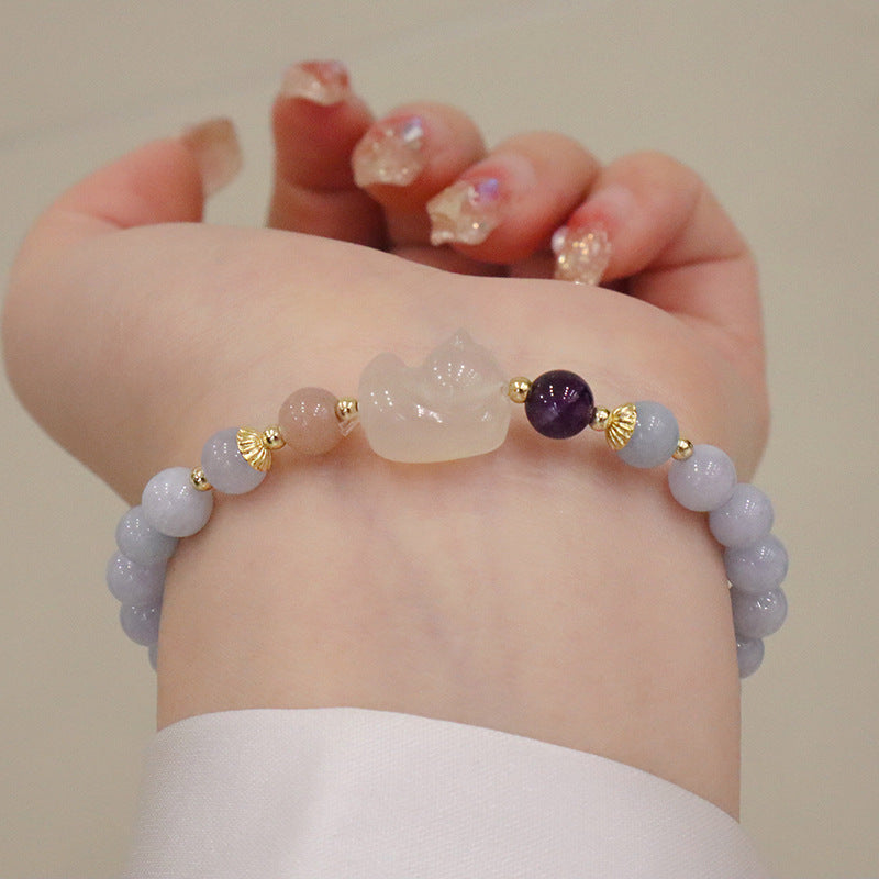 Bracelets en calcédoine aigue-marine plaqué or frais en cristal naturel pour femmes