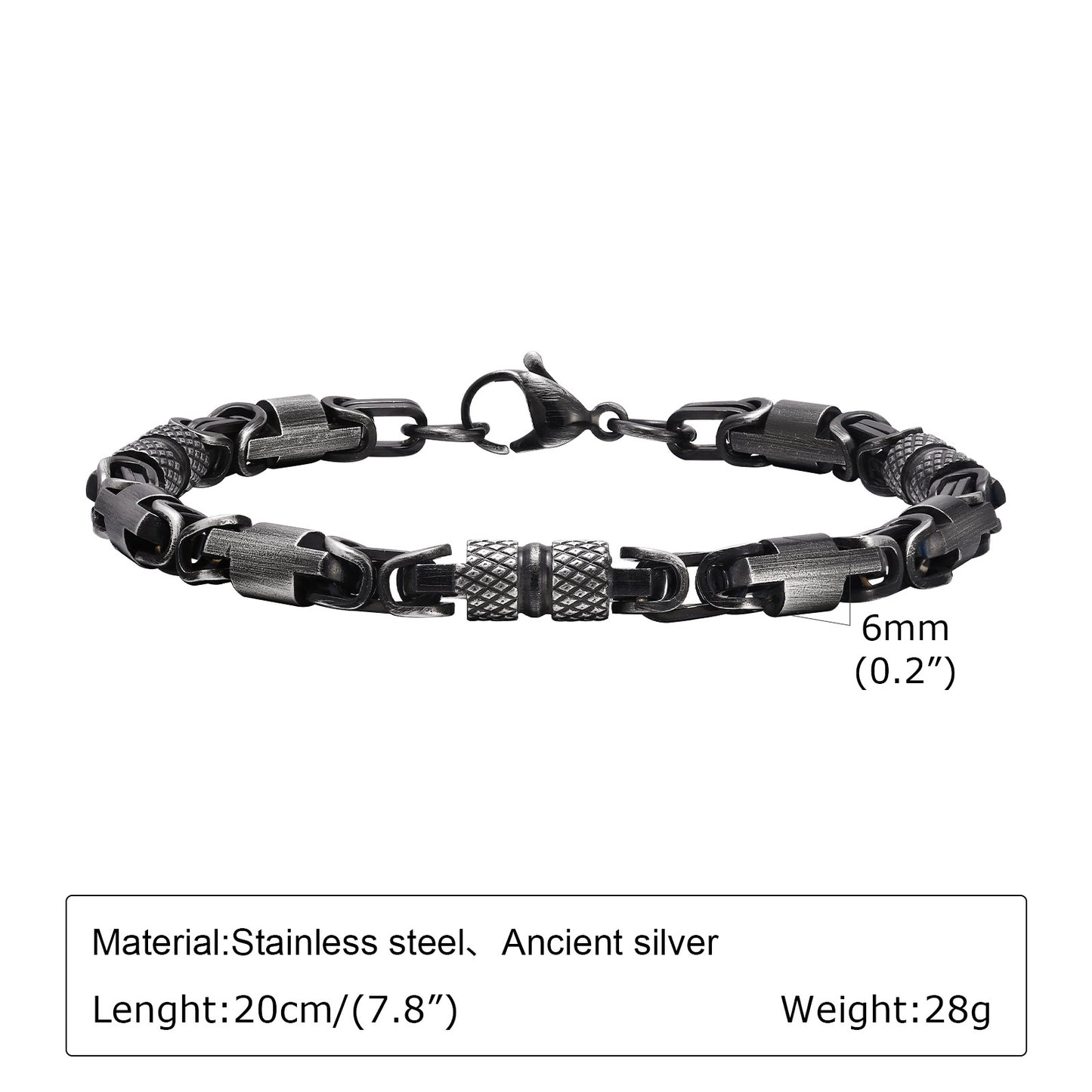 Men's Stainless Steel Byzantine Handmade Chain Room Electric Black Bracelets