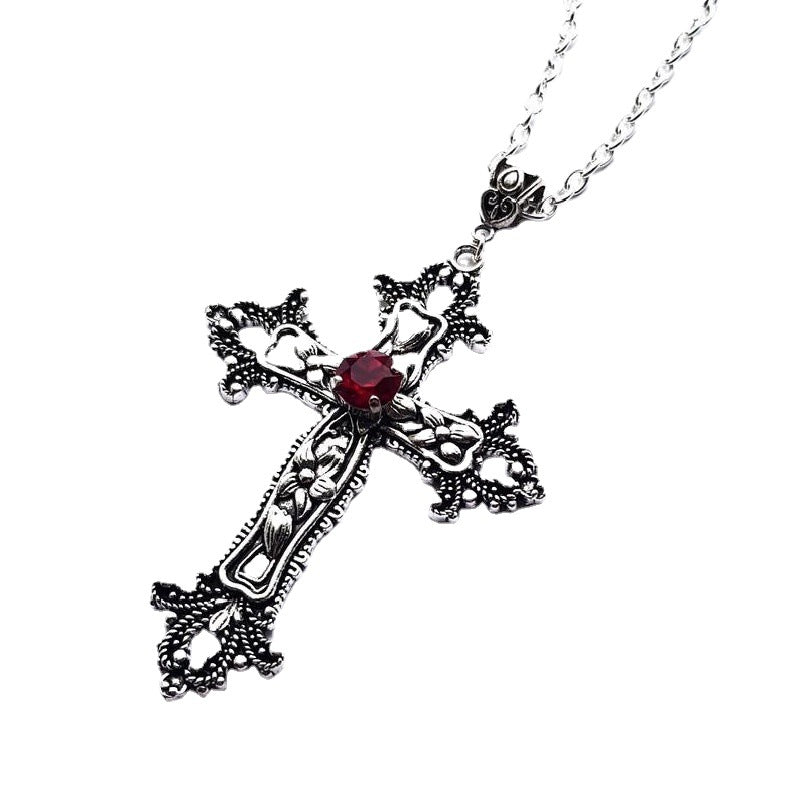 Creative Flowers Print Cross Diamond Gothic Necklaces